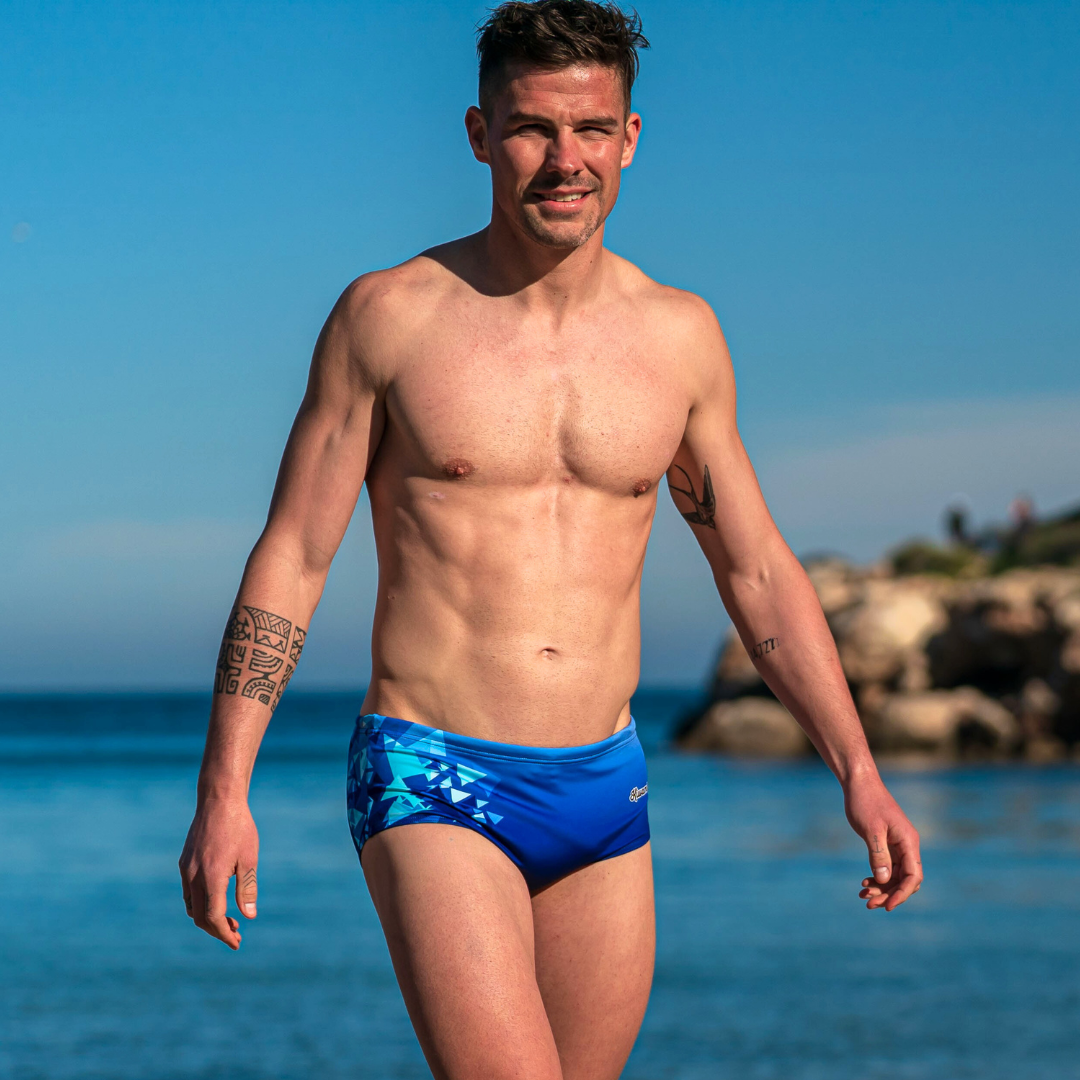 Maillot de natation homme bleu dégradé original – Kiwami Sports entraînement piscine fabrication française