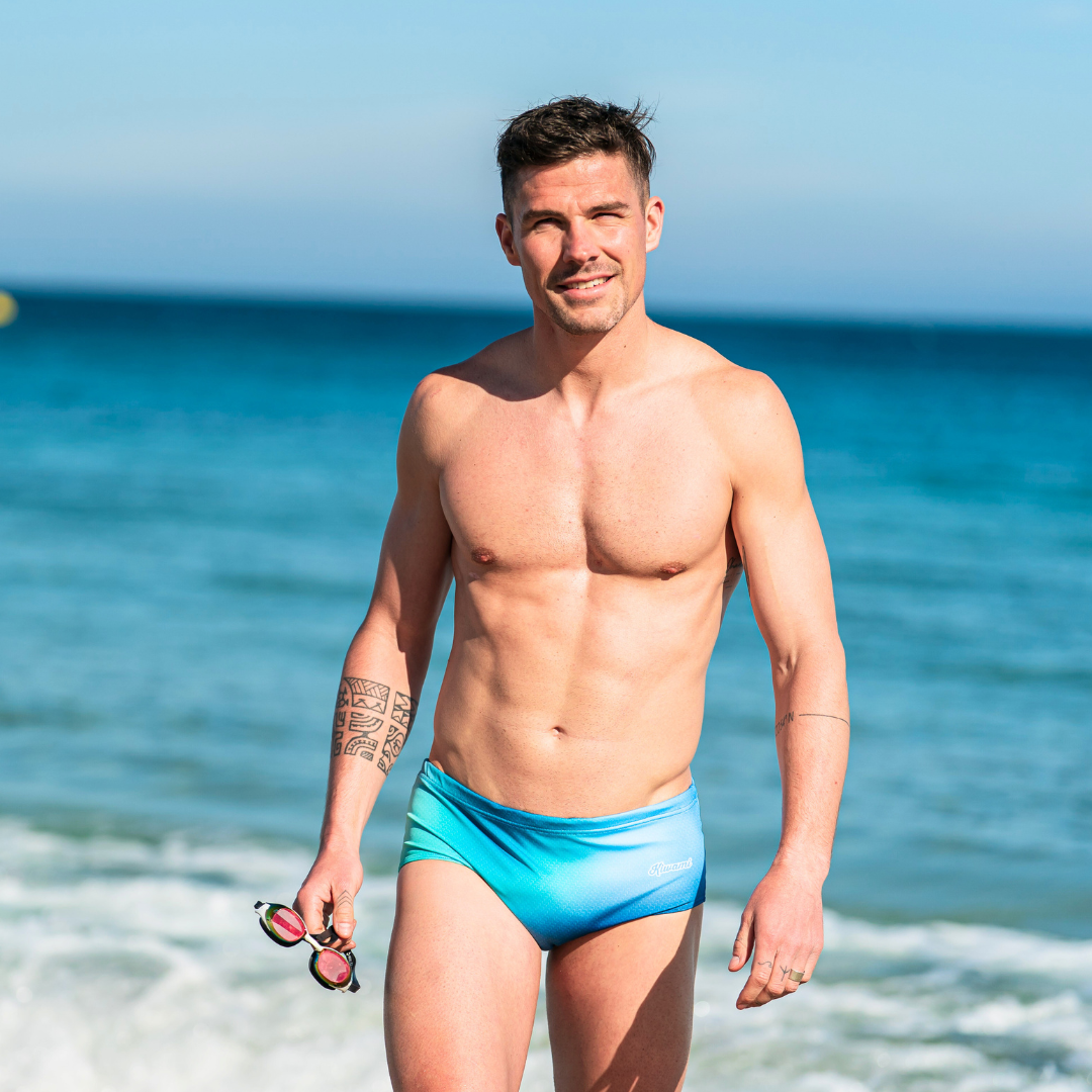 Maillot de natation homme KAHA Boreal, original, bleu vert, entraînement natation et triathlon, Kiwami, fabrication française