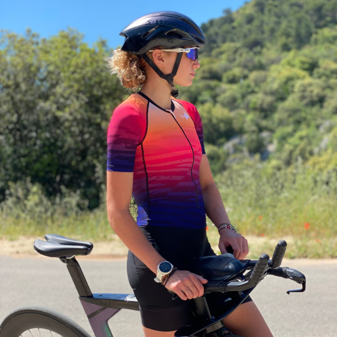 tenue de triathlon femme trifonction avec manches poches chamoisine renforcée fabrication française