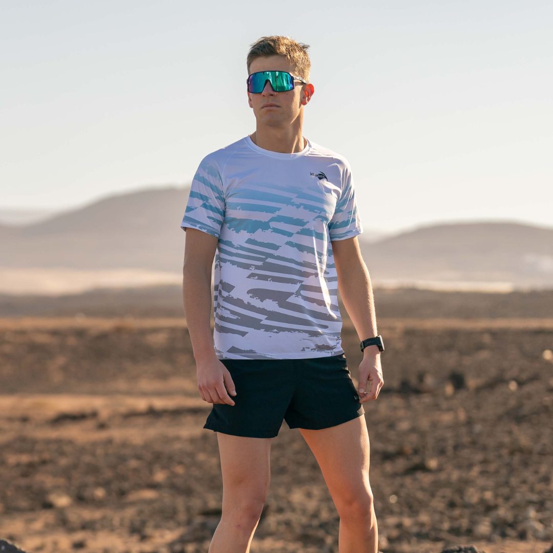 tee-shirt course à pied homme bleu blanc gris kiwami sports - fabrication française