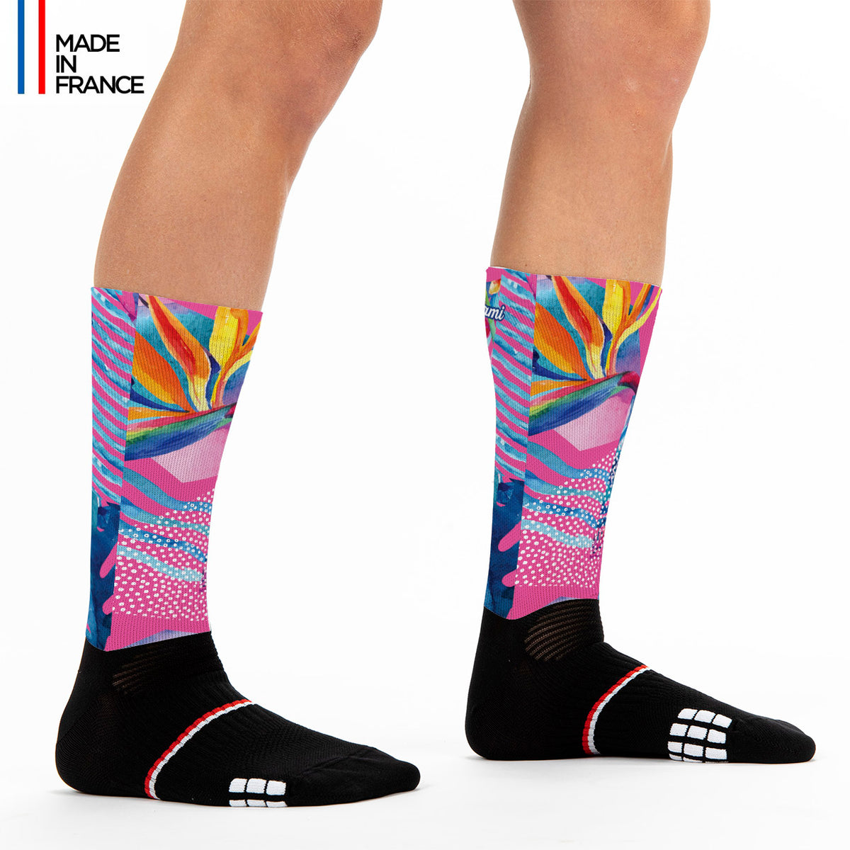 kiwami sports -chaussettes running cyclisme rose fleurs