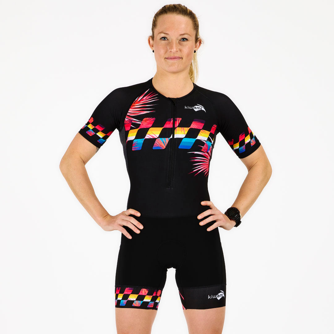 Combinaison triathlon femme type trifonction longue distance pour courir tout en confort. fabrication française kiwami sports