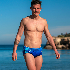 Maillot de natation homme bleu dégradé original – Kiwami Sports entraînement piscine fabrication française