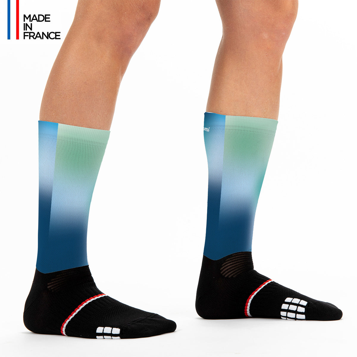 chaussettes running cyclisme triathlon boreal bleu vert dégradé kiwami sports 