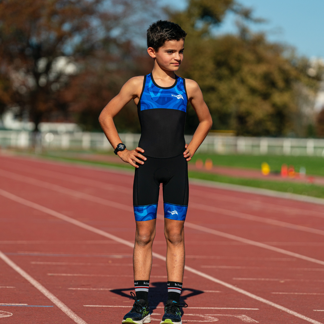 Trifonction enfant garçon fille - tenue de triathlon enfant natation vélo course à pied fabrication française - kids triathlon suit