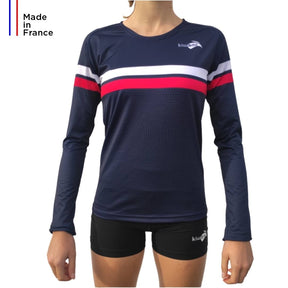 women's long sleeve running t-shirt navy blue - kiwami sports