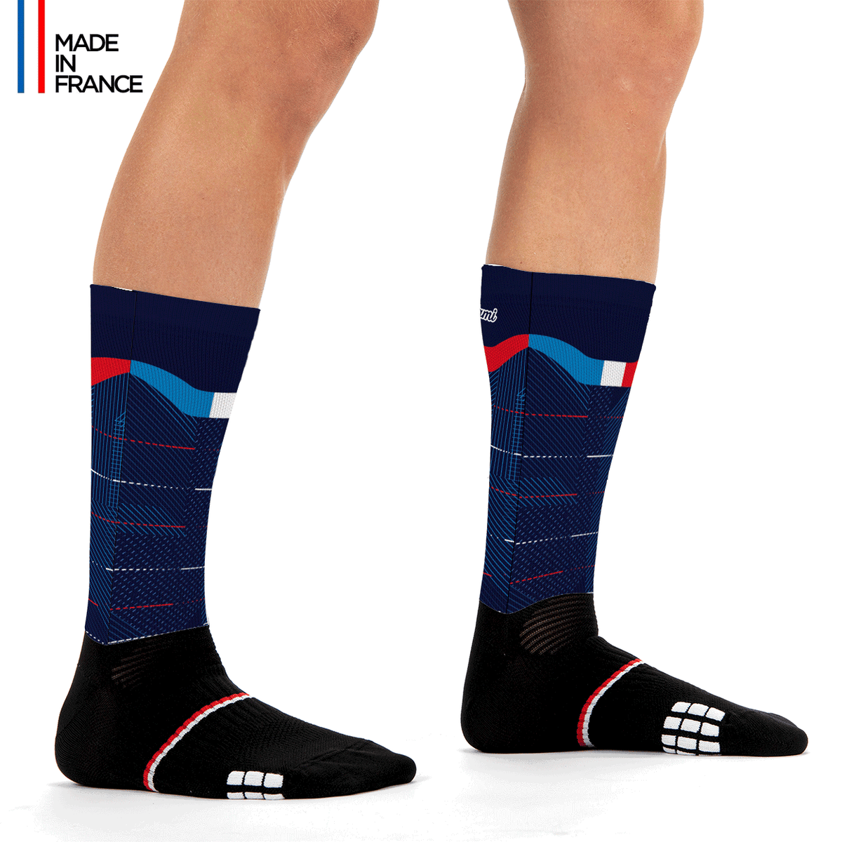 chaussettes couleur france fabriqué en france madeinfrance sports triathlon cyclisme course à pied running bleu blanc rouge