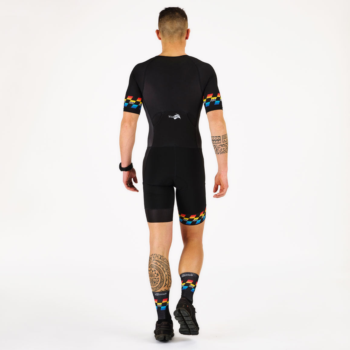Combinaison trifonction kiwami sports longue distance triathlon S M L poches ergonomiques pour barres énergétiques.